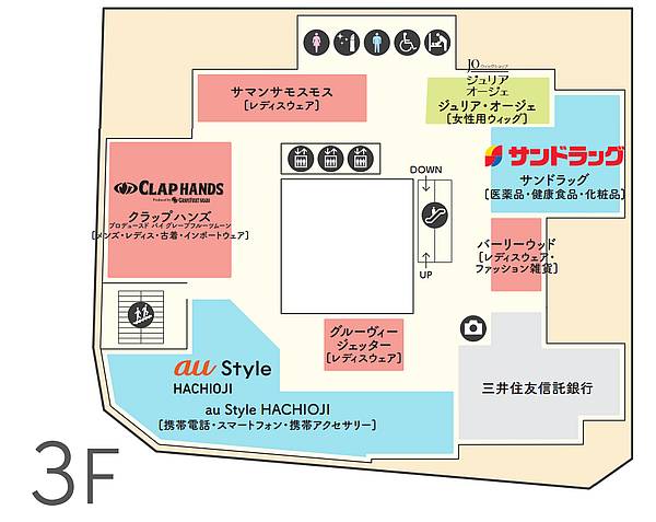 八王子オクトーレでは3階でサンドラッグ・八王子オクトーレ店がドラッグストアとして営業中