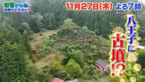 19:00-21:00放送予定の「相葉ヒロミのお困りですカー？」に八王子市内の山が古墳ではないか調査する放送回
