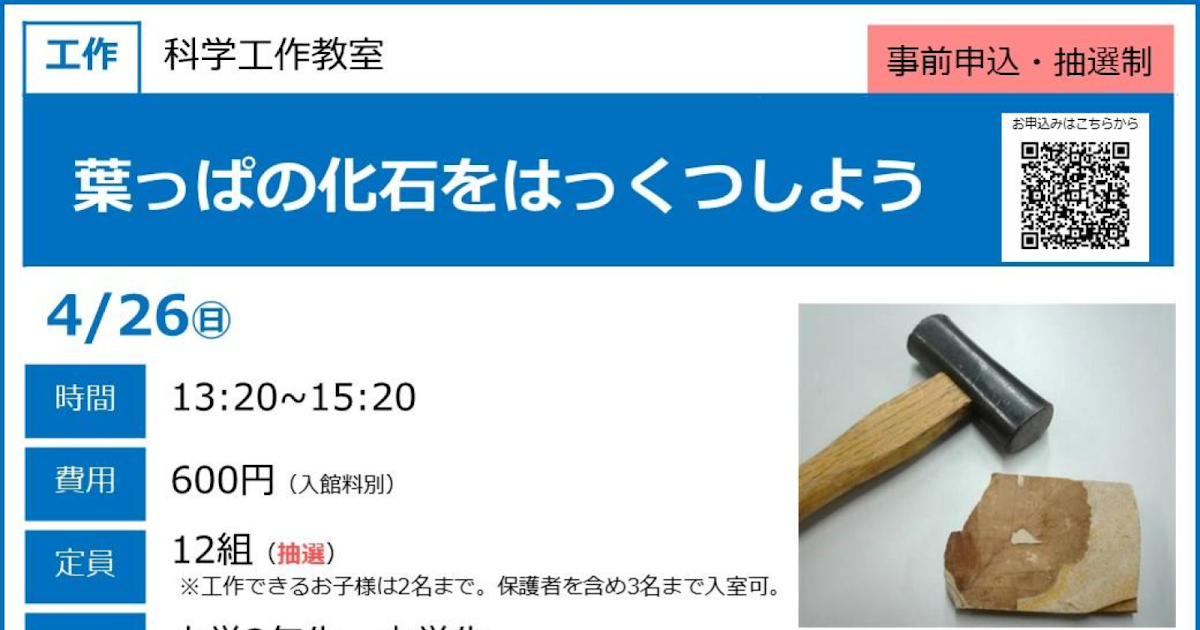 葉っぱの化石をはっくつしようが4/26にこども科学館で開催！小中学生対象の化石発掘体験_ogp
