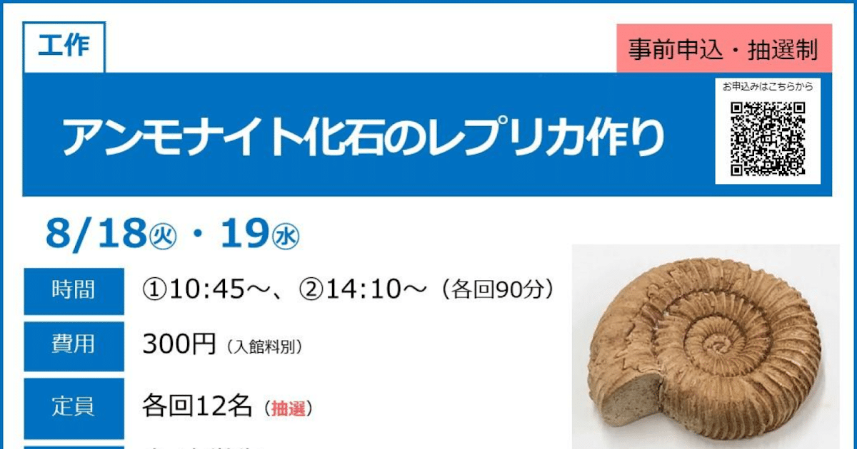 アンモナイト化石のレプリカ作りが8/18・19にこども科学館で開催！小中学生対象の工作教室_ogp