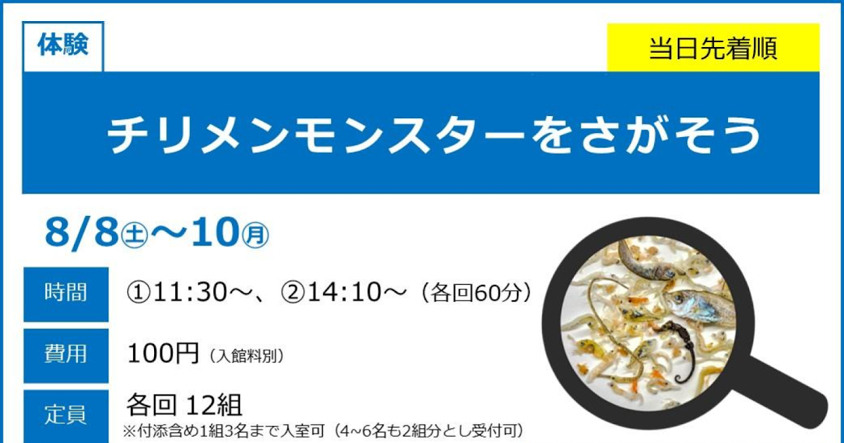 チリメンモンスターをさがそうが8/8～8/10にこども科学館で開催！海の生き物を探す体験_ogp