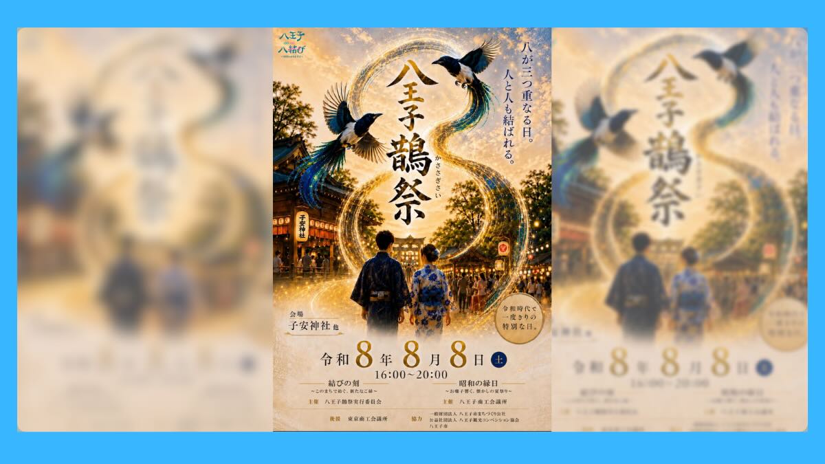 2026年8月8日(土)16:00～20:00、京王八王子駅近くの「子安神社」（八王子市明神町四丁目10番3号）などを会場に、縁結びイベント「八王子鵲祭（かささぎさい）」が開催